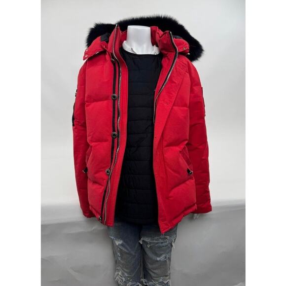 Men's Moose Knuckles Red Puffer Down Jacket With Detachable Fur Hood Size XL - Picture 10 of 16